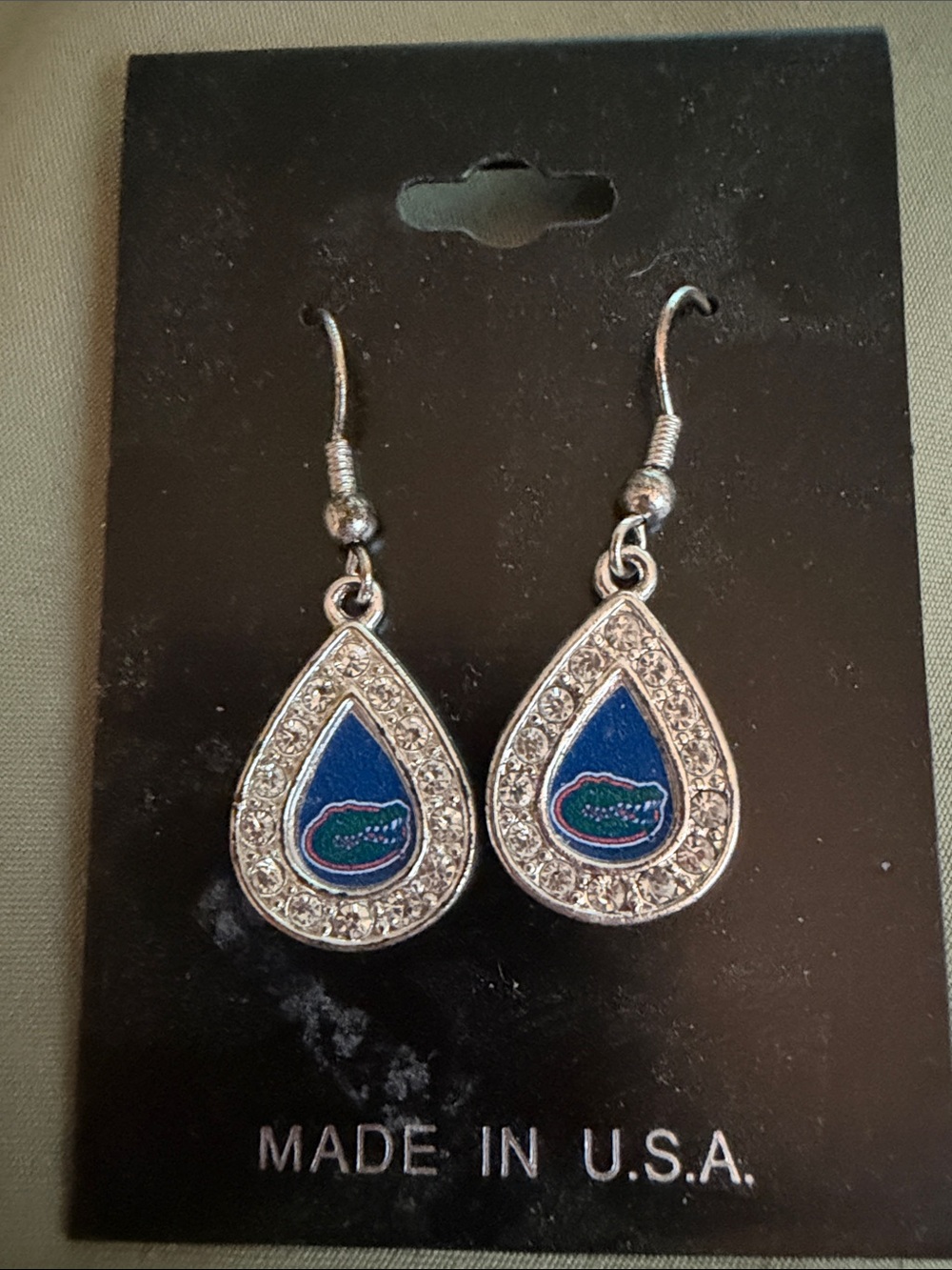 Teardrop Blue Crystal Earrings with Green Accent. Florida Gators. Make an offer